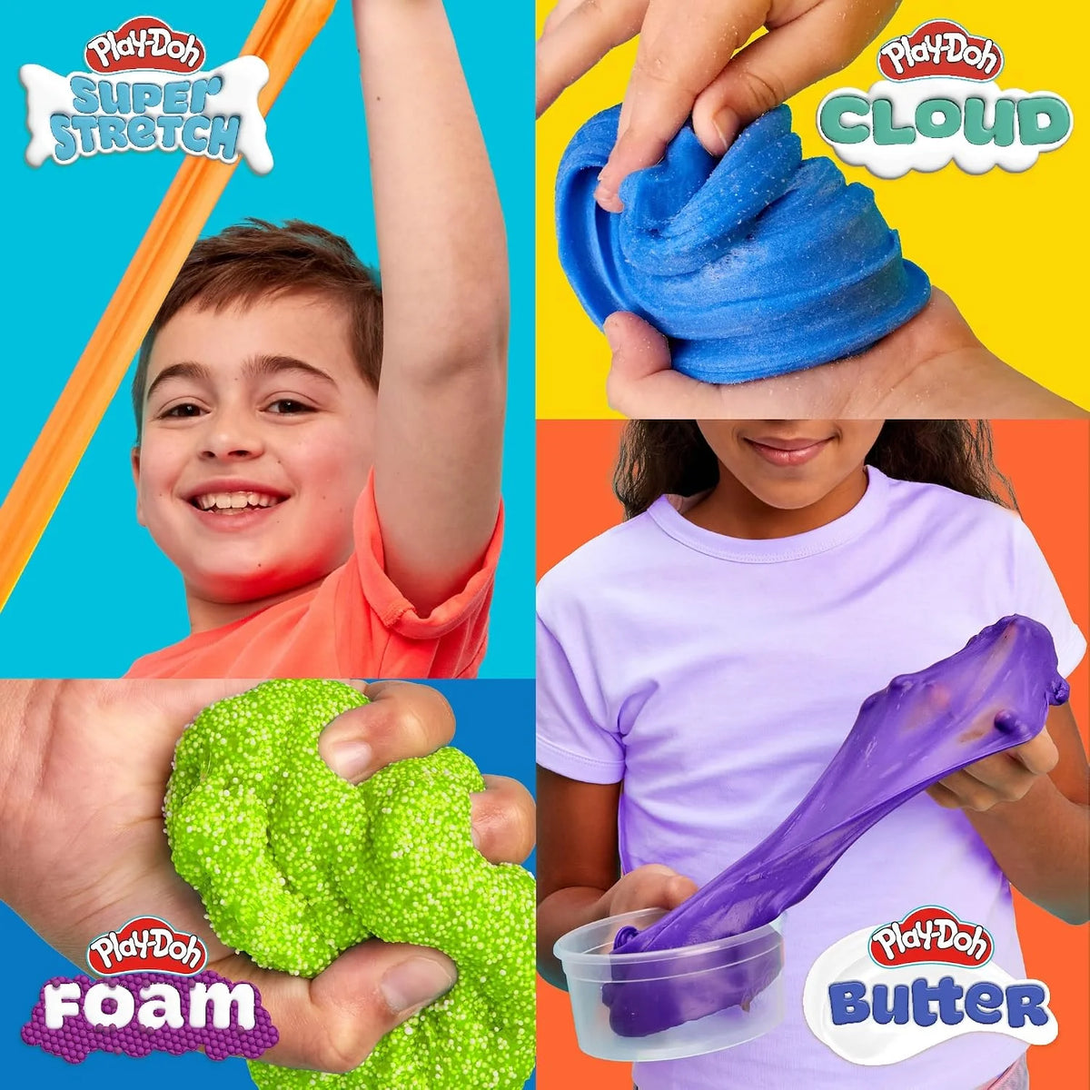 Play-Doh Retro Mix & Play Scented Slime for Kids, 6-Pack Variety, Cloud, Butter, Foam, Super Stretch, (Blue Raspberry, Grape, Watermelon, Orange, Strawberry, Cherry) Popular Toys, Gifts & Party Favors