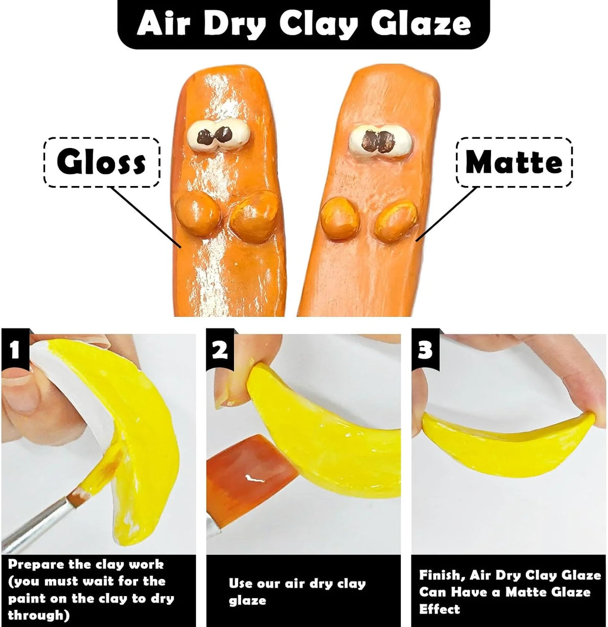 EIGTWEN 100ml Air Dry Clay Glaze and 29pcs Clay Tools Kit, Matte Varnish