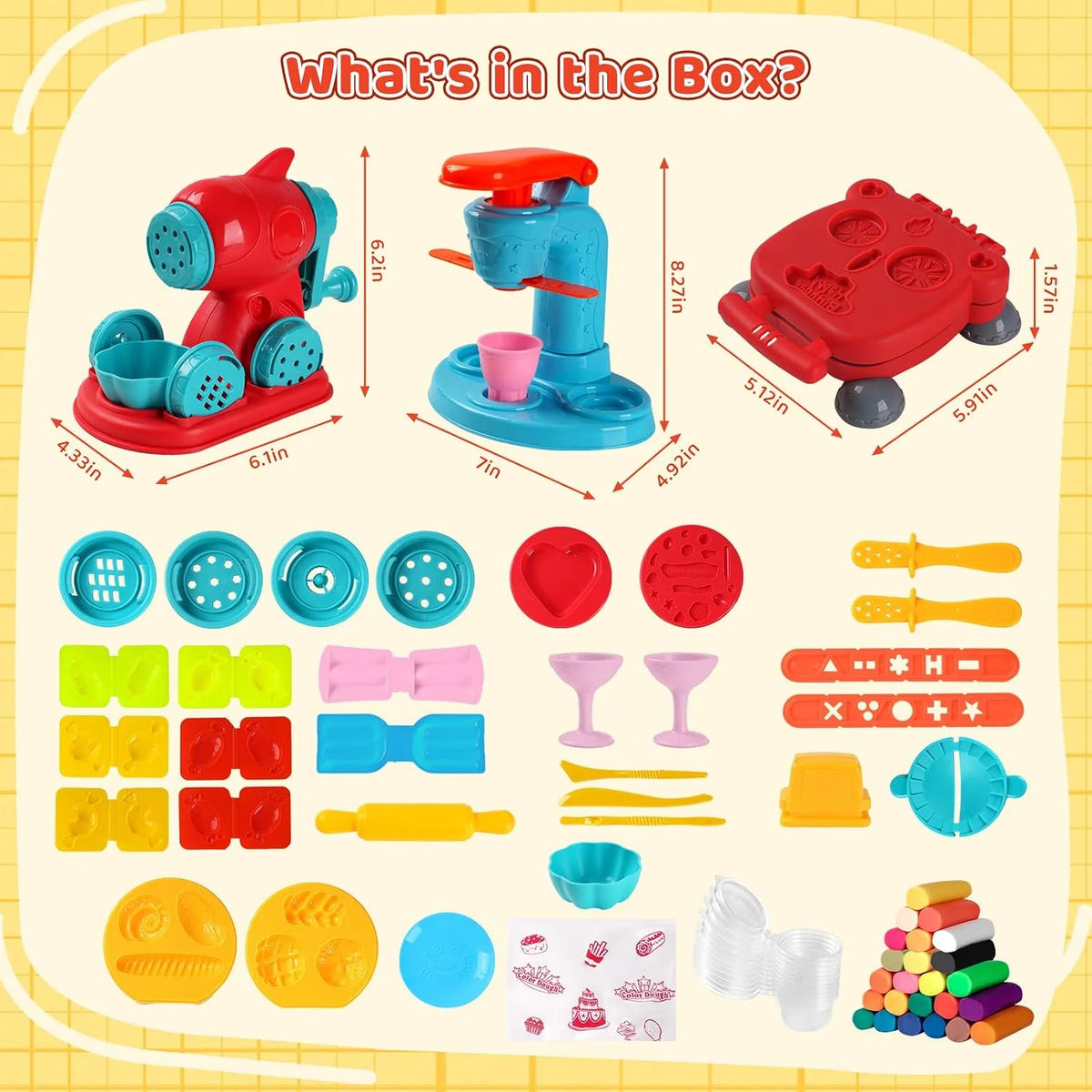 3-in-1 Dough Playset, 24 Color Kitchen Food Tools for Kids Ages 3-8