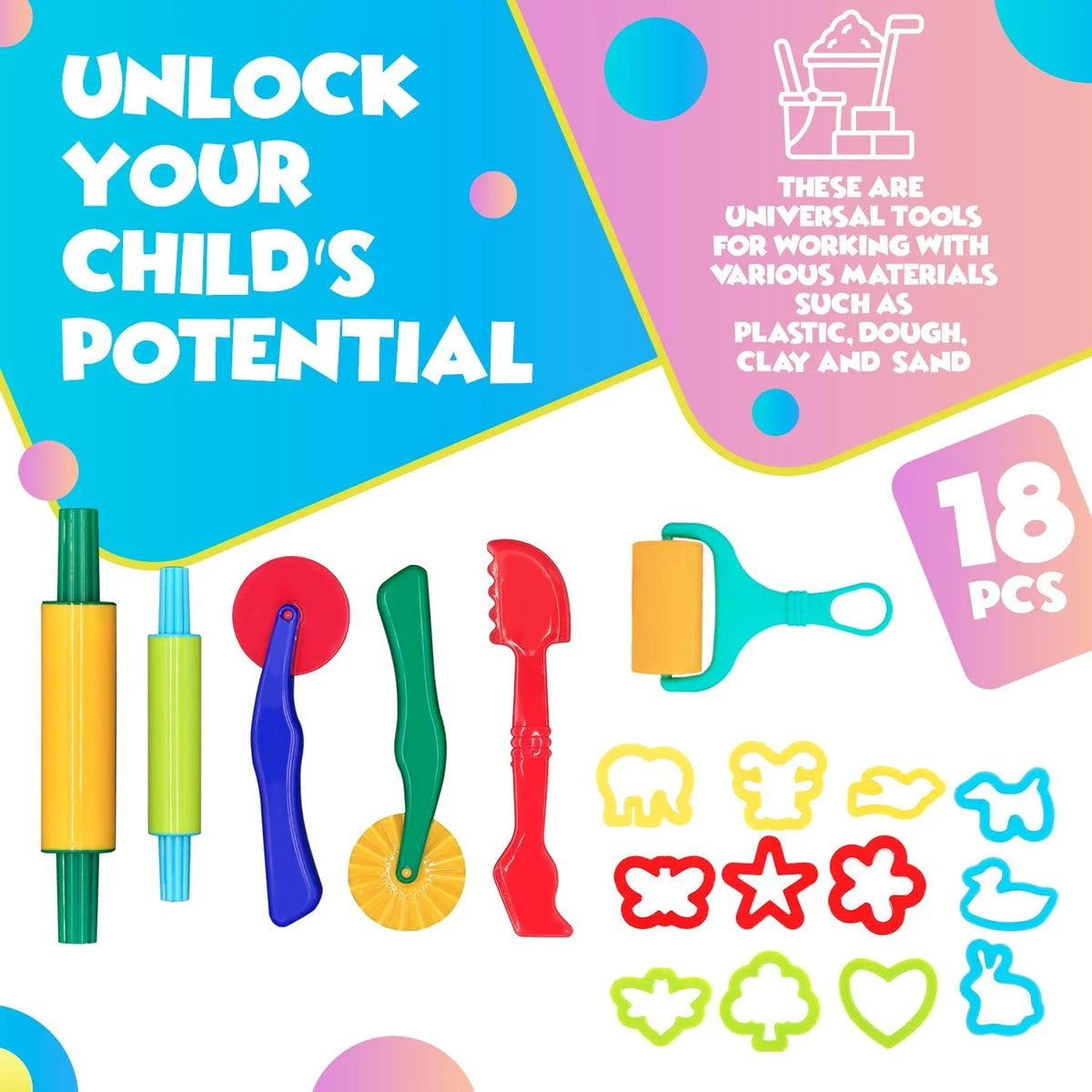 DIMROM Clay and Play Dough Tools Six Piece Set - Ages 3 & Up (18pcs)