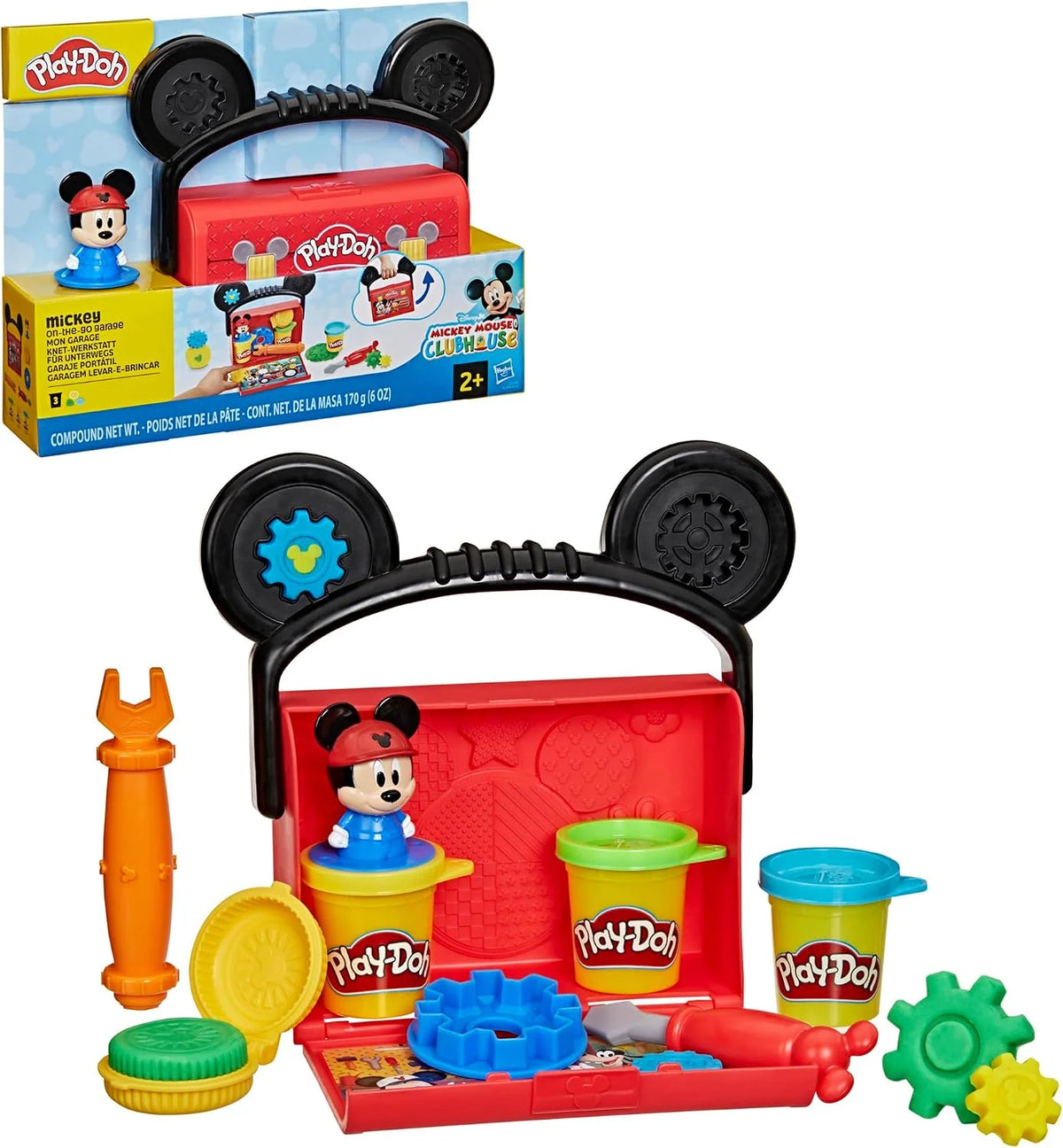 Play-Doh Disney Junior Mickey Mouse Clubhouse, On-the-Go Garage Mickey Mouse Playset, Arts & Crafts Preschool Toys for Kids 2+
