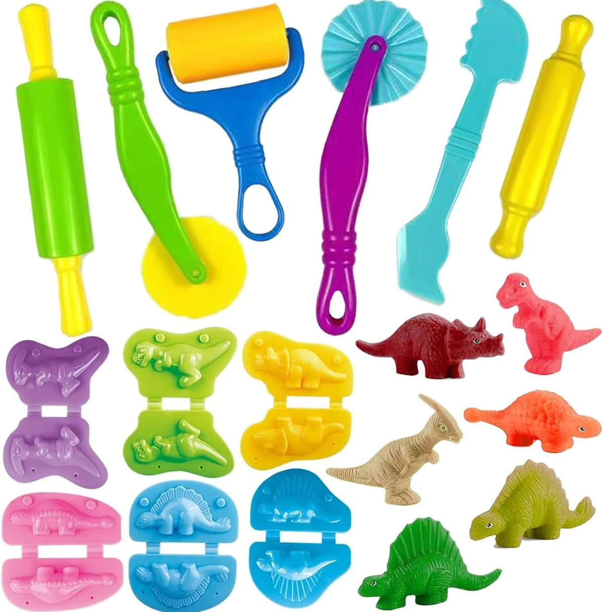 Unleash Creativity with 6 Unique Dino Molds Dough Toys and 6 Pcs Play Dough Tools Accessories Set Whit 5 Bright Color