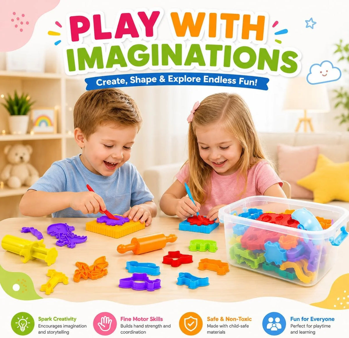 ‌Playdough Tool Set for 3-8 Year Olds | 30-Piece Playdough Accessory Kit with Animal Molds, Rolling Pin & Storage Box | STEM Educational Gift for Boys & Girls - Birthday, Christmas, Party Favor
