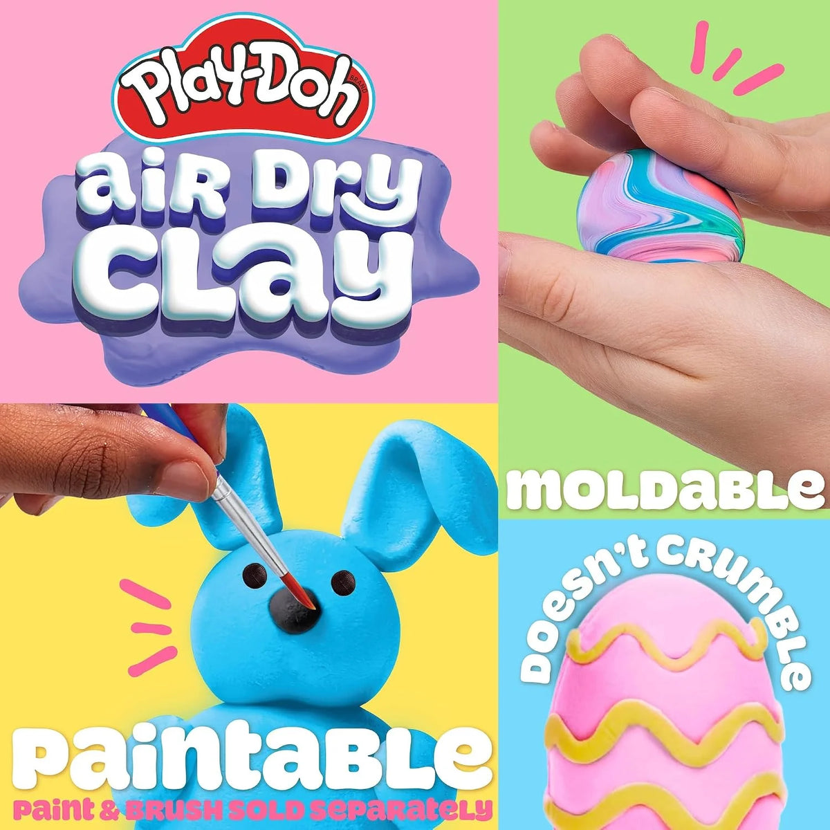 Play-Doh Scented Air Dry Clay, 3-Pack Spring Bundle, Includes 1 Green Watermelon, 1 Blue Cotton Candy, 1 Pink Bubblegum