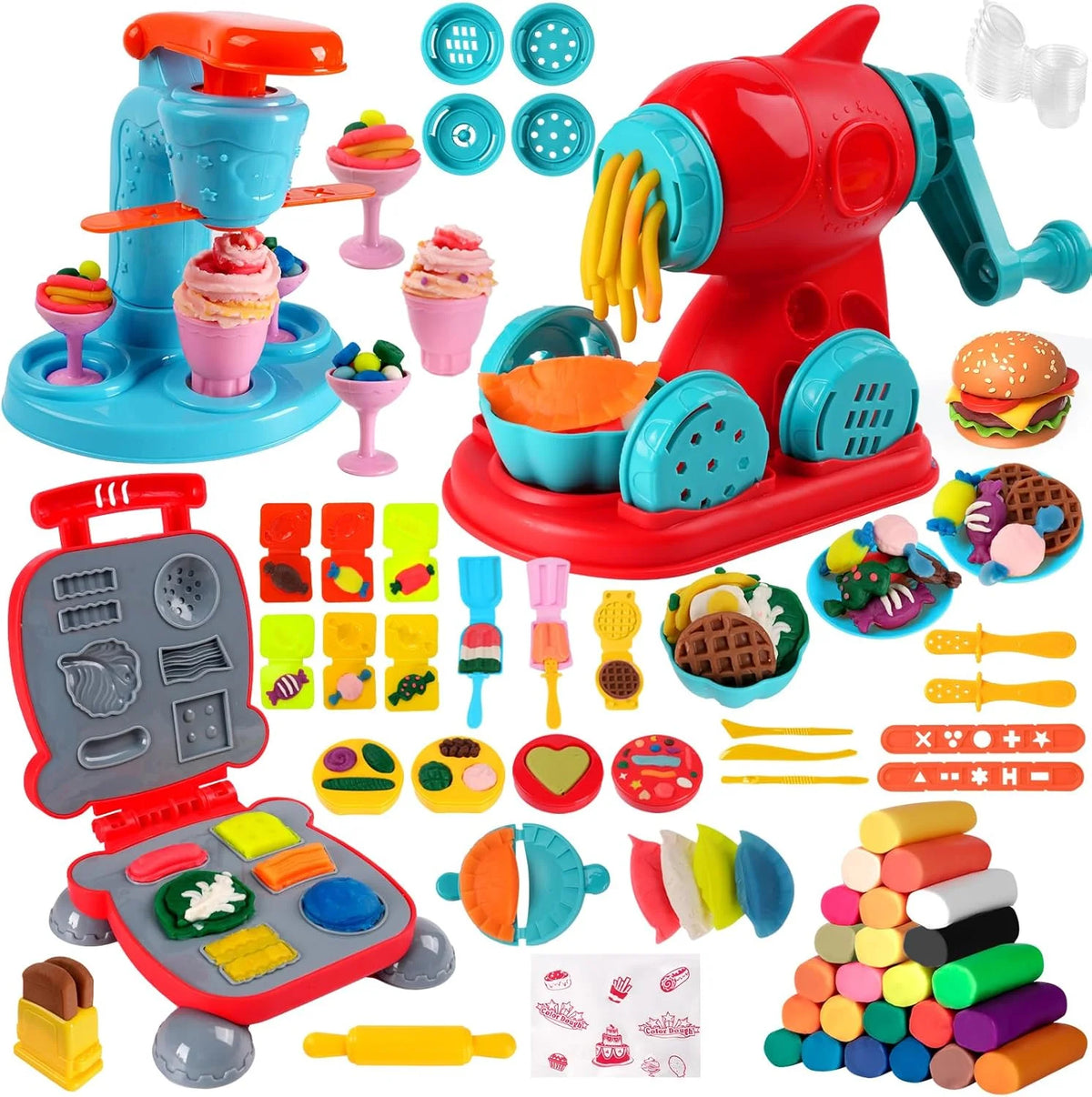 3-in-1 Dough Playset, 24 Color Kitchen Food Tools for Kids Ages 3-8