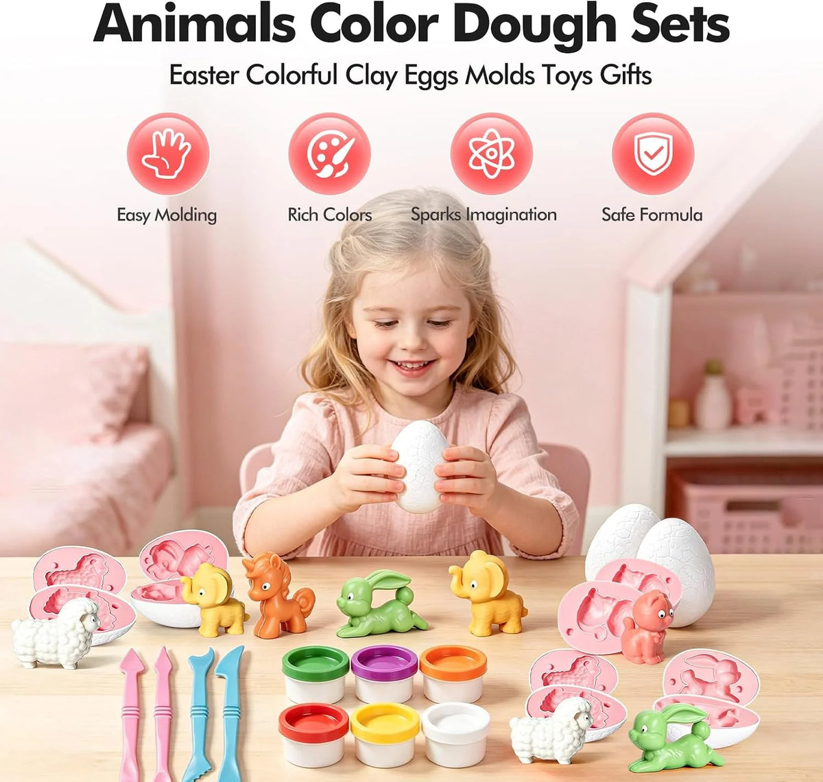 Animal Eggs Dough Play Set, Unicorn Molds for Kids Ages 3-8