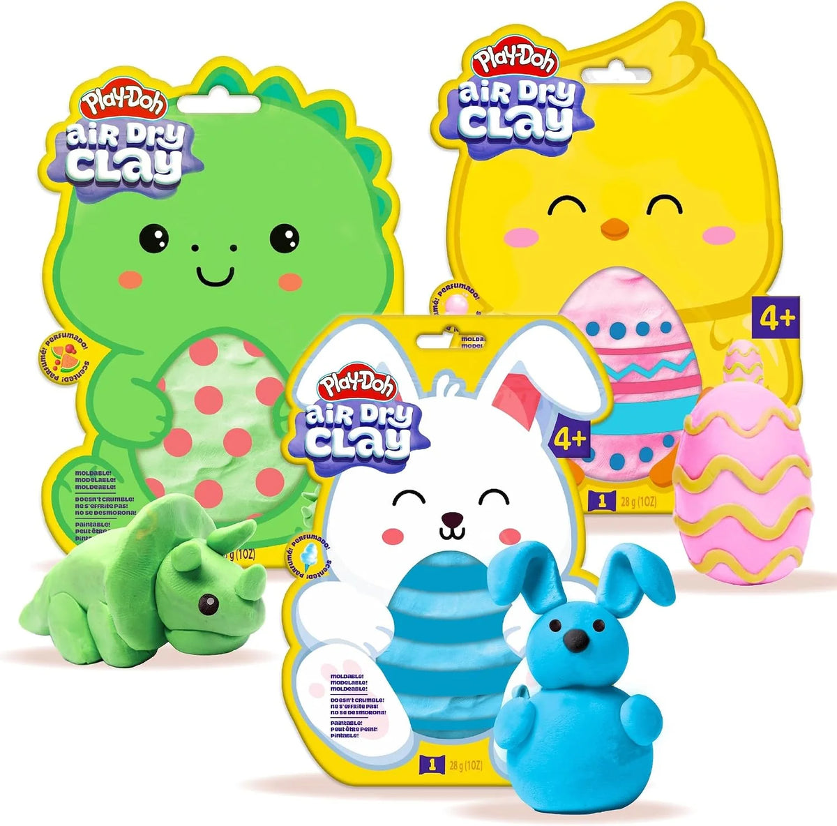 Play-Doh Scented Air Dry Clay, 3-Pack Spring Bundle, Includes 1 Green Watermelon, 1 Blue Cotton Candy, 1 Pink Bubblegum