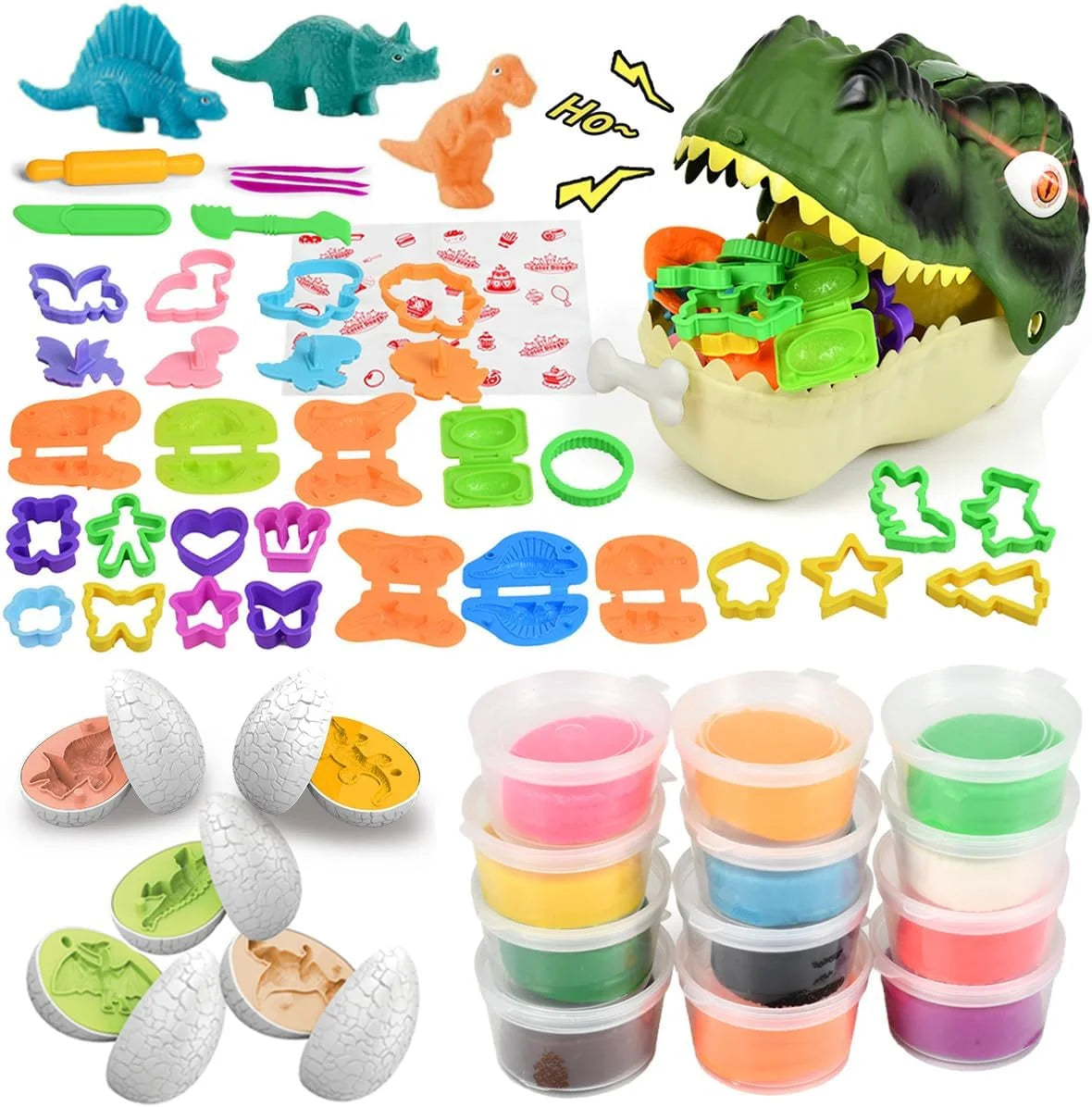 Dinosaur Toys Kids Dough Playset, 55PCS Dino Toys Kit with Molds & Clay
