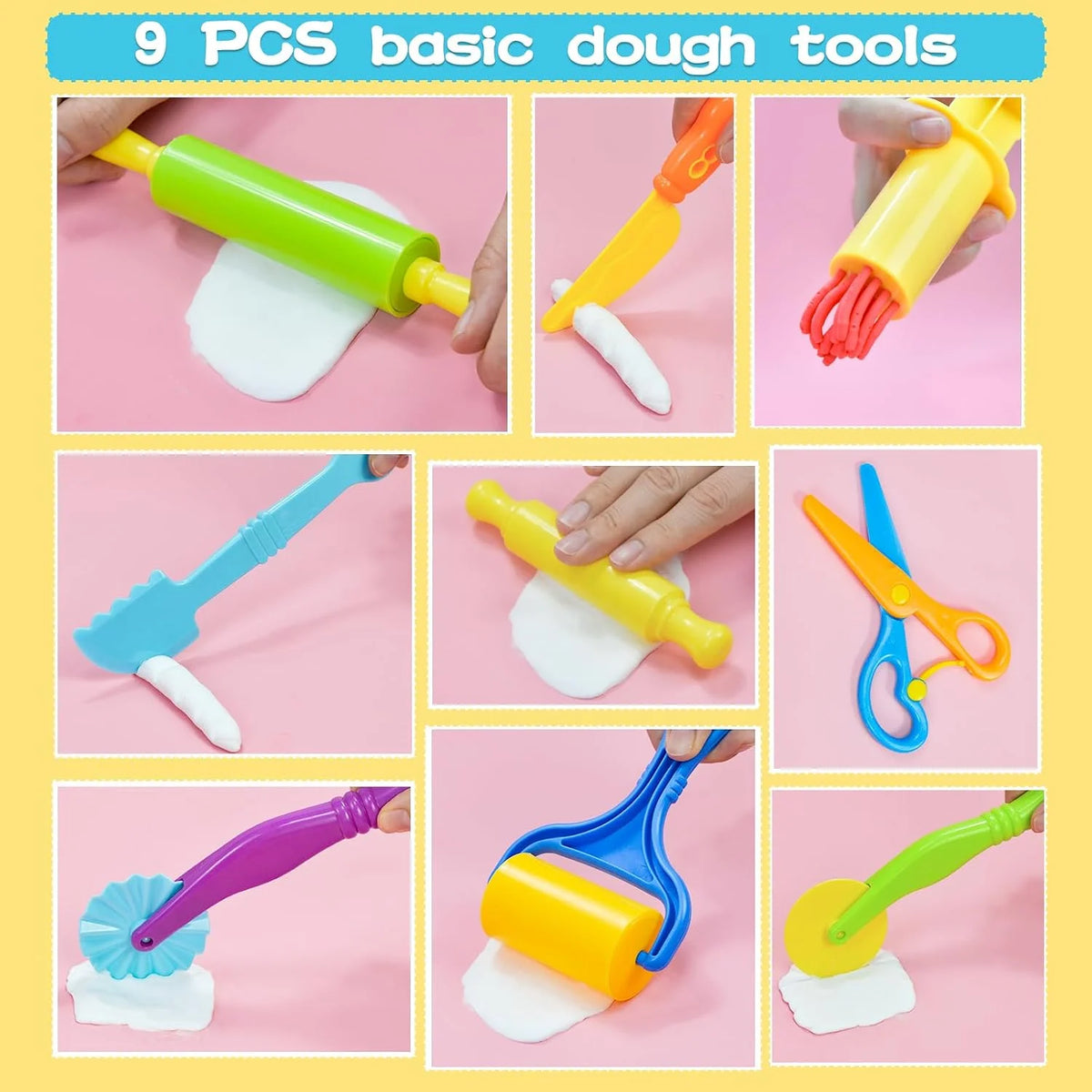 LCY WEDSHI Dough Tool Set, 56 Pcs Dough Tools Sets for Kids Ages 4-8, Dough Accessories Includes Alphabet Numbers Shapes, Cutters Roller, Rolling Pins, Safety Scissors, Plastic Knife