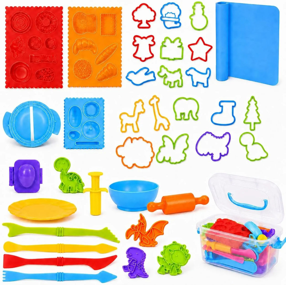 ‌Playdough Tool Set for 3-8 Year Olds | 30-Piece Playdough Accessory Kit with Animal Molds, Rolling Pin & Storage Box | STEM Educational Gift for Boys & Girls - Birthday, Christmas, Party Favor